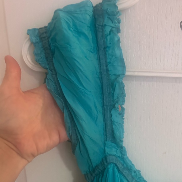 Milkmaid Betsey Johnson turquoise Vintage Ruffle teal tiered midi crinkle dress - Picture 9 of 9